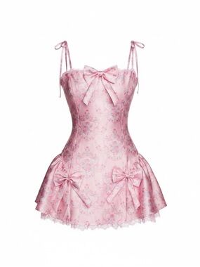 Sugar Thrillz Pink Floral Satin Bow Dress